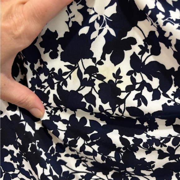 Lauren Ralph Lauren Floral Navy Ivory Ruched Sheath Short Sleeve Dress Size 12 - Picture 7 of 10